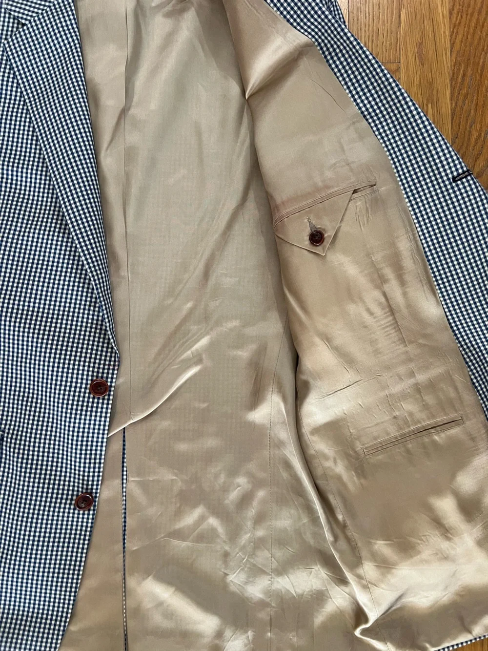 Orvis Navy and Tan gingham Houndstooth Sport Coat Blazer with Tan Lining